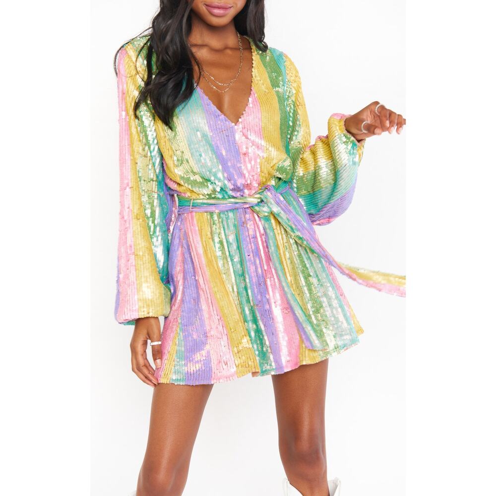 Show Me Your Mumu Wear Me Out Dress In Rainbow Stripe Sequins S - Picture 6 of 13